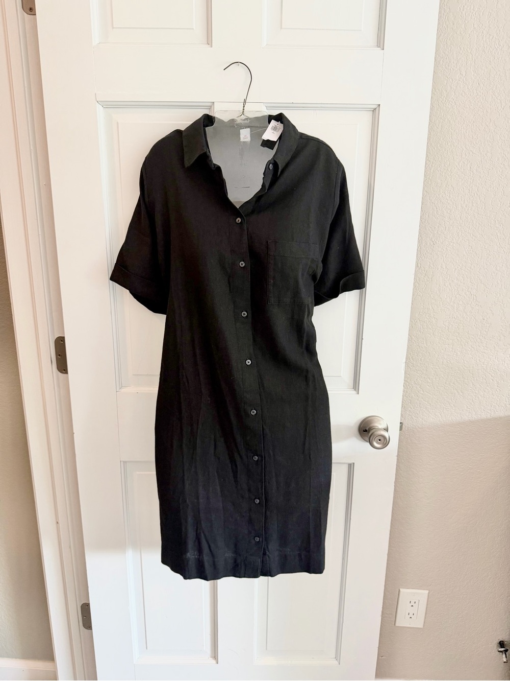 Old Navy L Tall Black Button-Front Shirt Dress